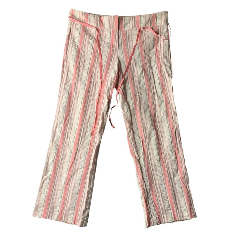 Trixxi Womens Size 7 Pink Capri Cropped Pants Striped Seersucker Crinkle Gauzy